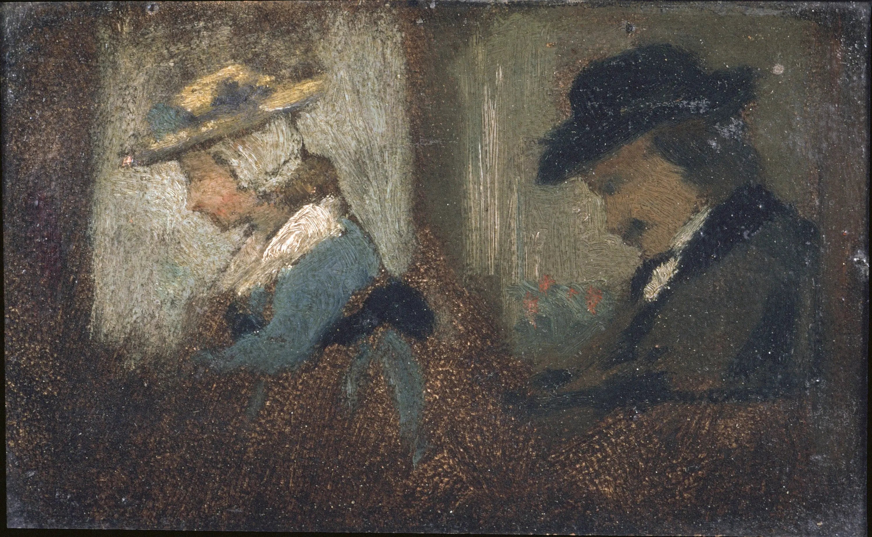 Reproduction du tableau « Deux personnages dans un wagon de chemin de fer - Frédéric Bazille » par Alpha Reproduction en peinture à l’huile
