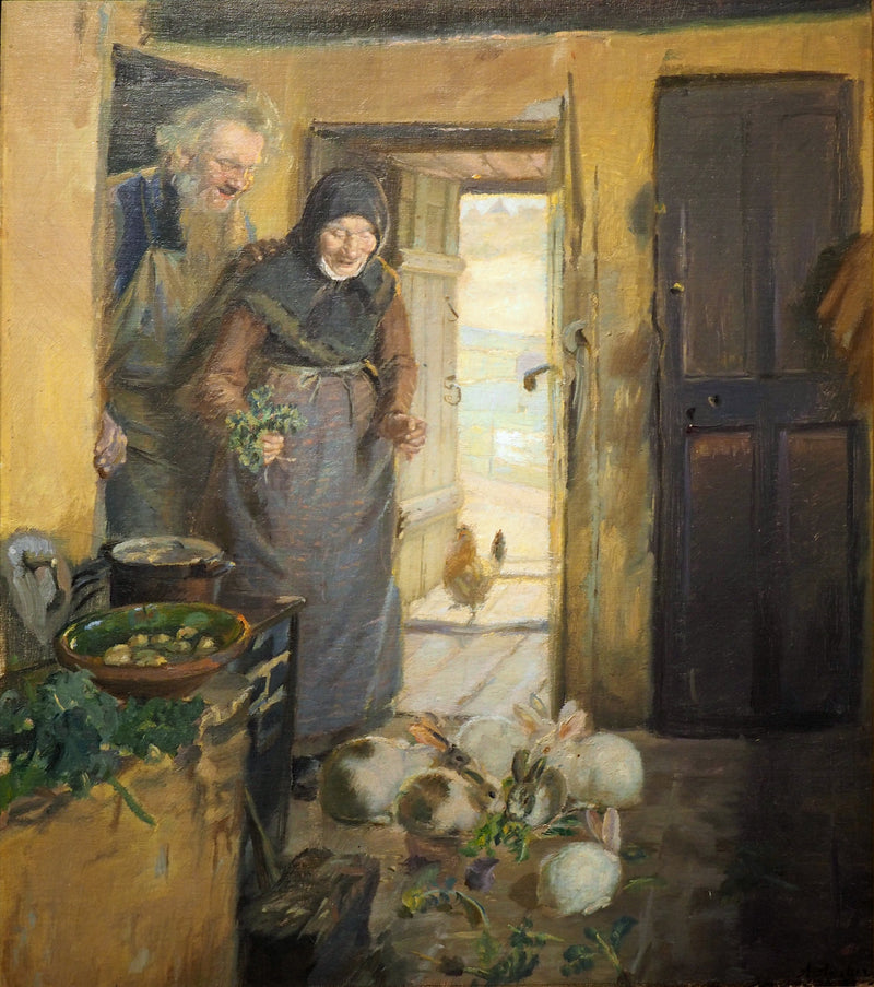 Dwie starsze osoby i ich króliki - Anna Ancher