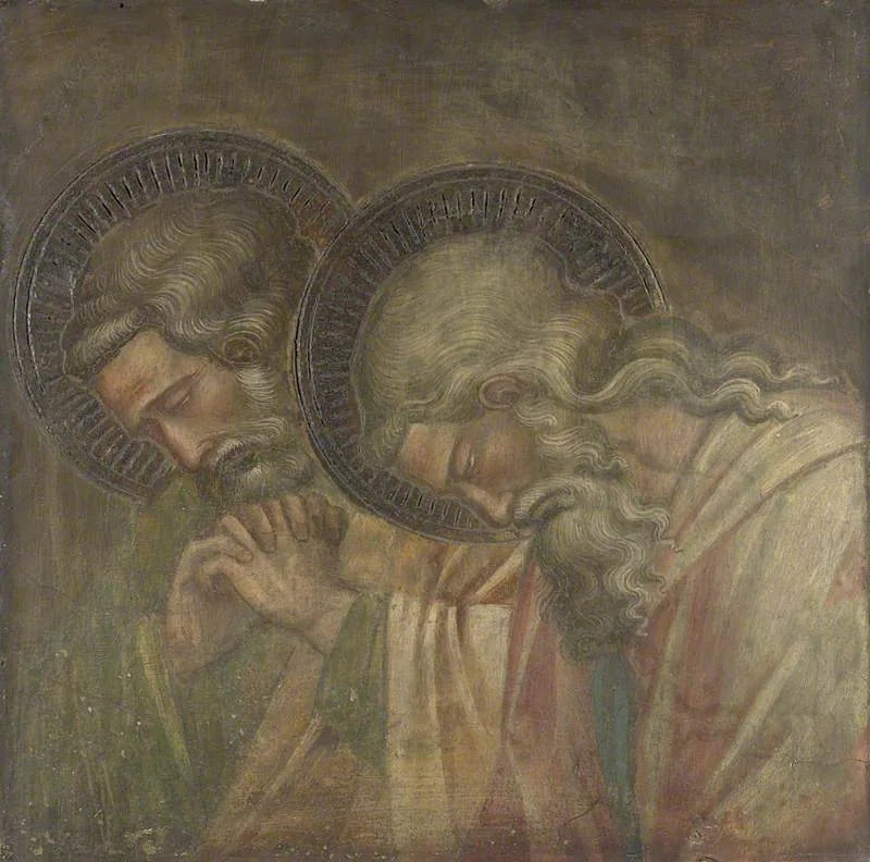 Dwie osoby w żałobie z aureolami - Spinello Aretino