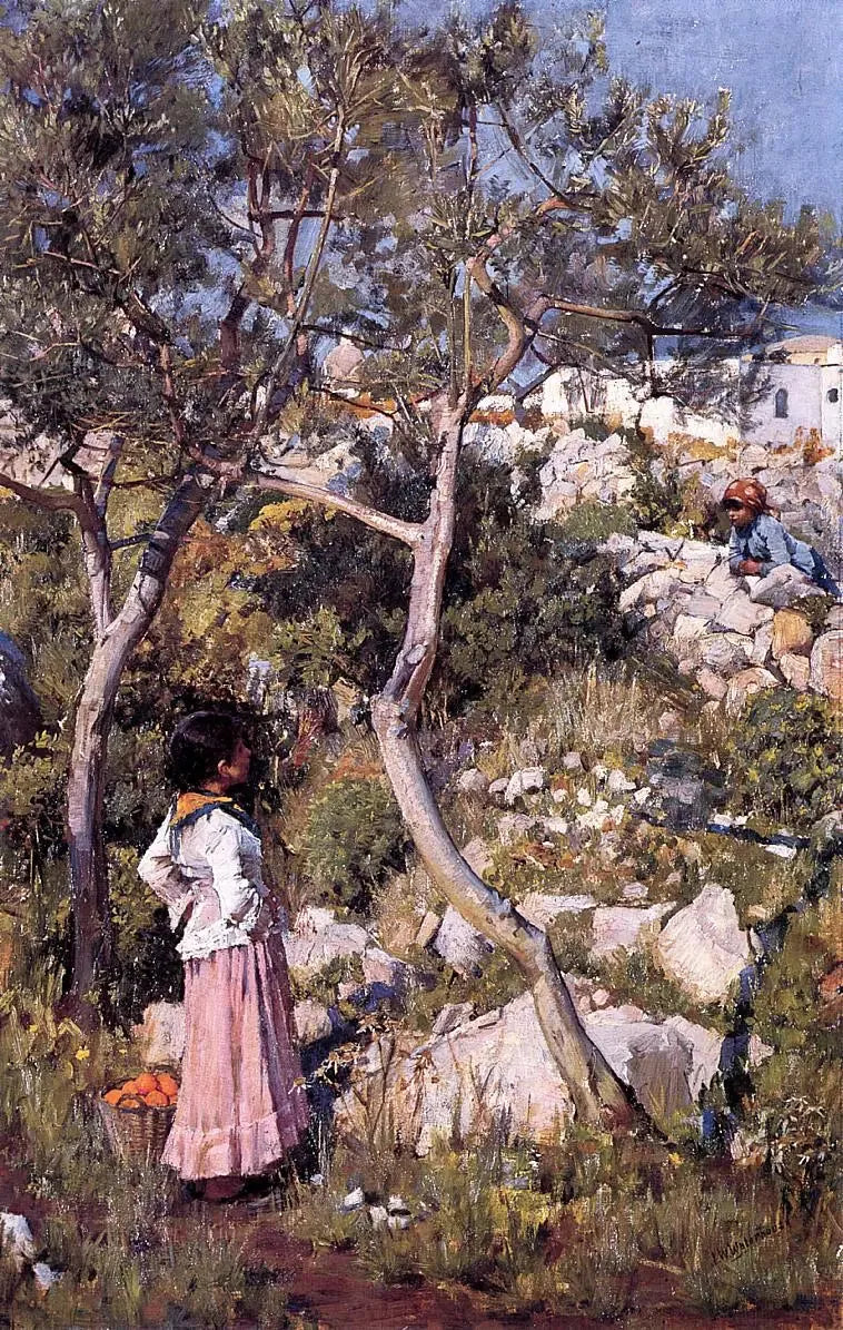 Dwie małe włoskie dziewczynki w pobliżu wioski - John William Waterhouse
