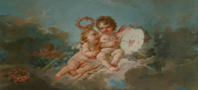Dwa putti grające z „Heartboard” - François Boucher