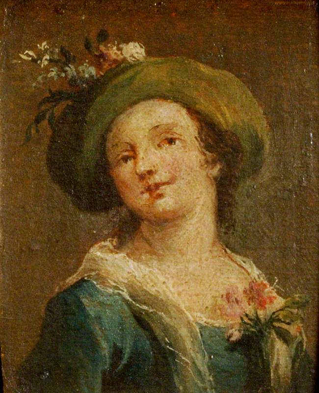 Dwa obrazy: Dziewczyna w kapeluszu w profilu i dziewczyna w kapeluszu na wprost (tryptyk, panel po prawej stronie) - Francesco Guardi