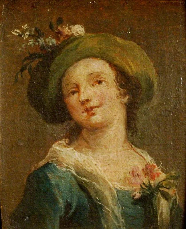 Dwa obrazy: Dziewczyna w kapeluszu w profilu i dziewczyna w kapeluszu na wprost (tryptyk, panel po prawej stronie) - Francesco Guardi