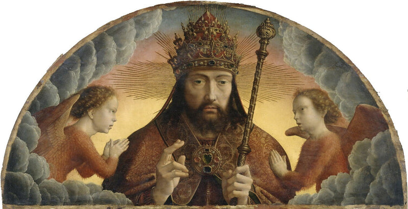 Bóg Ojciec błogosławiący między dwoma aniołami - Gérard David