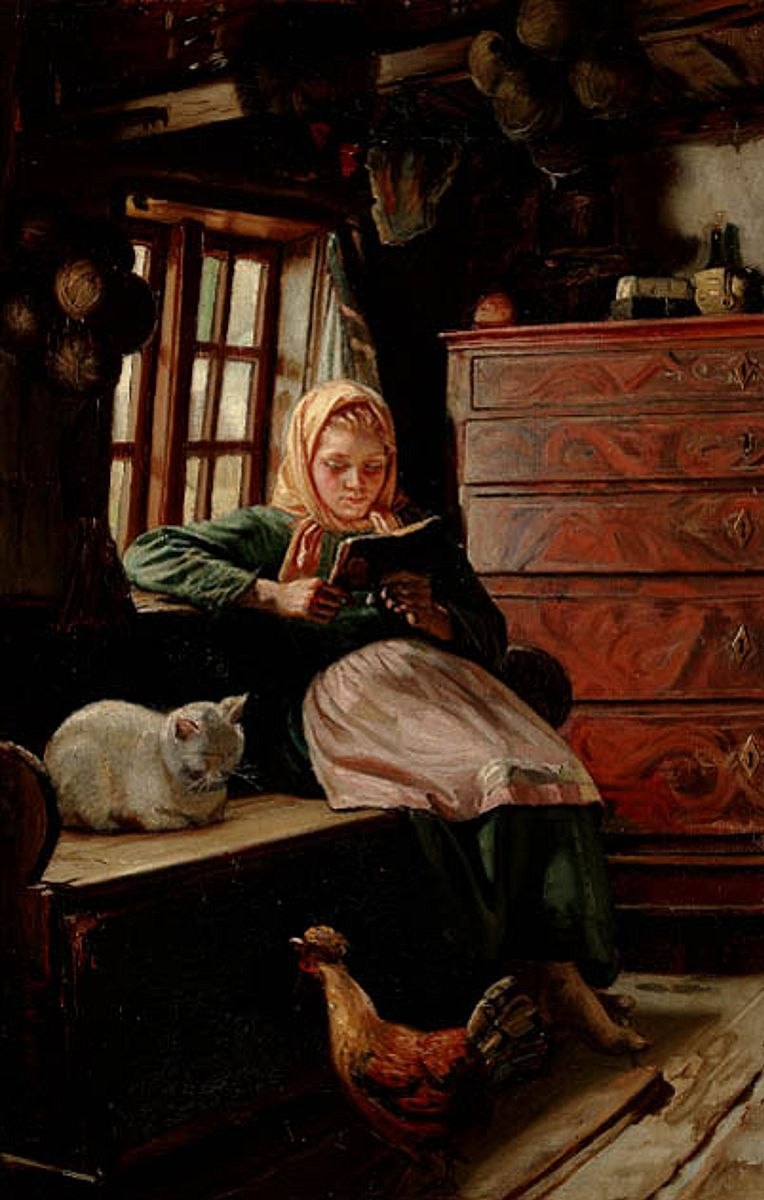 Niedzielne popołudnie w chatce rybackiej. Młoda dziewczyna czyta. - Michael Peter Ancher