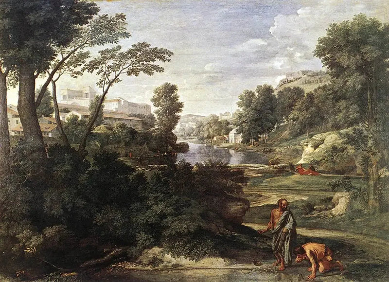 Diogenes rzucający swoją miskę - Nicolas Poussin
