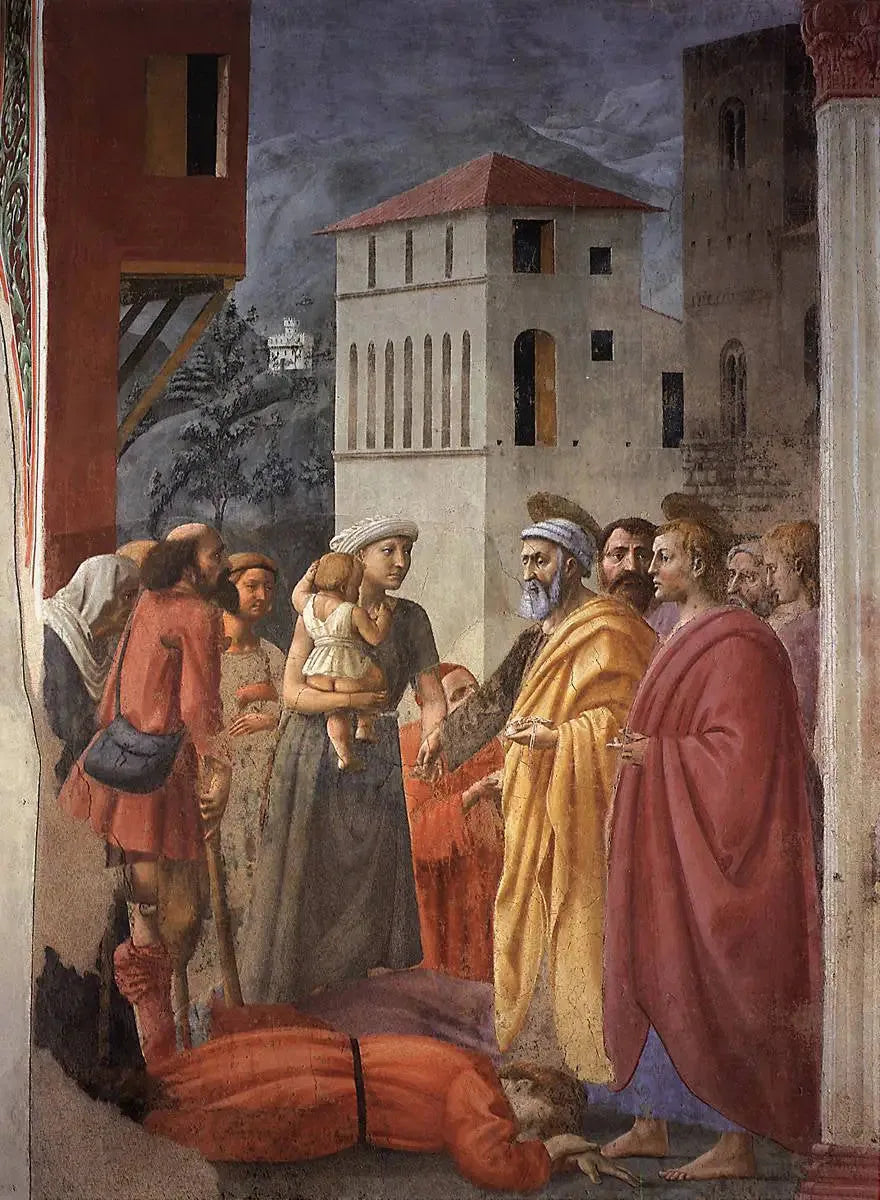 Rozdanie jałmużny i śmierć Ananiasza - Masaccio