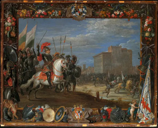 Don Antonio Moncada odpiera atak Cabrery na zamek, w którym przebywa królowa Bianca - David Teniers Młodszy