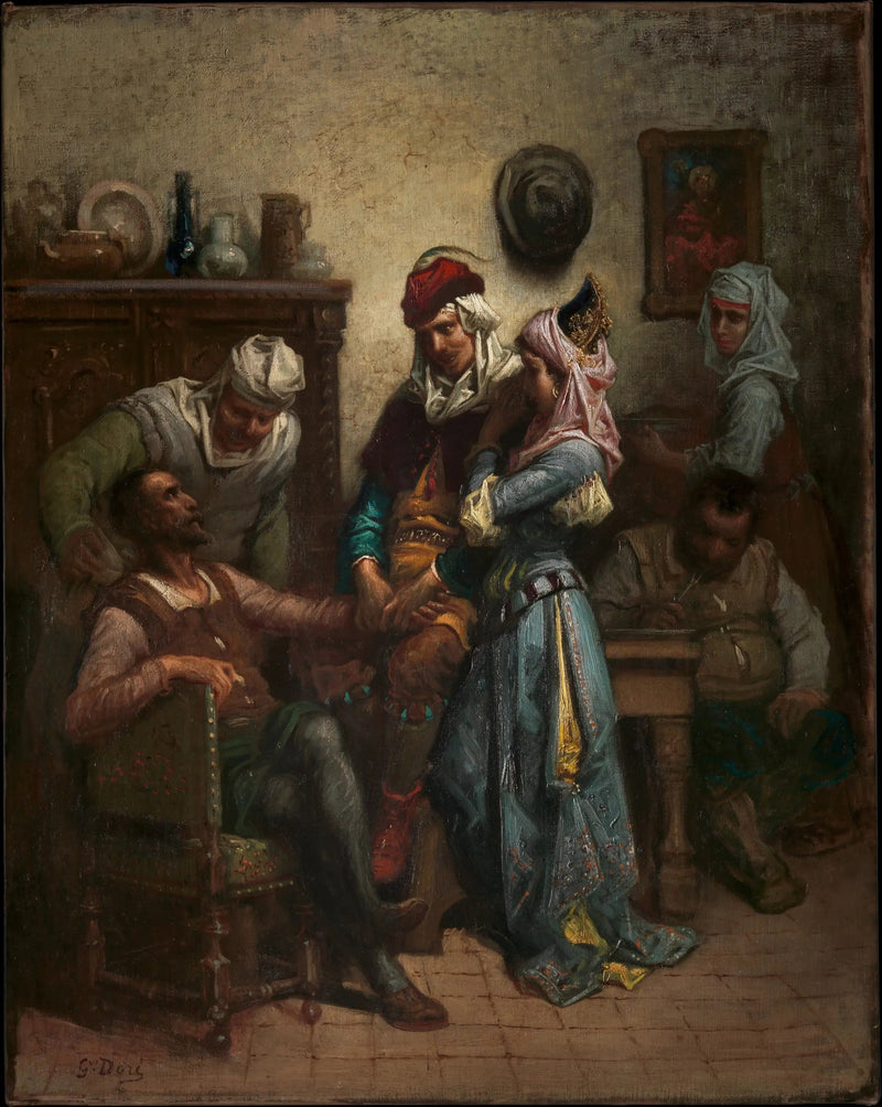 Don Kichote i Sancho Pansa rozbawieni przez Basilego i Quiterię - Gustave Doré