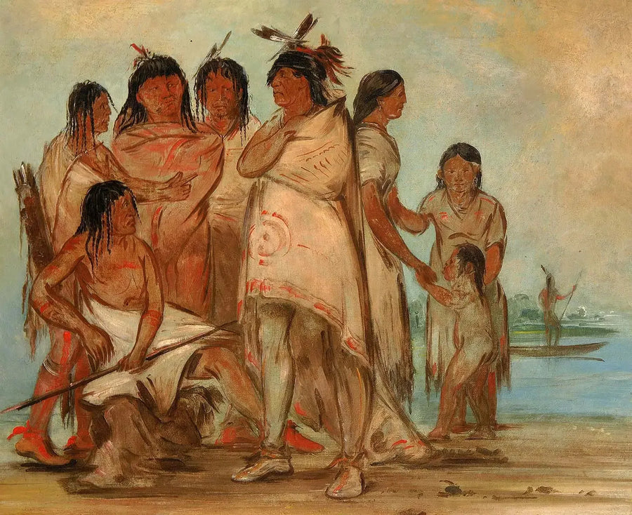 Du-cór-re-a, przywódca plemienia, i jego rodzina - George Catlin