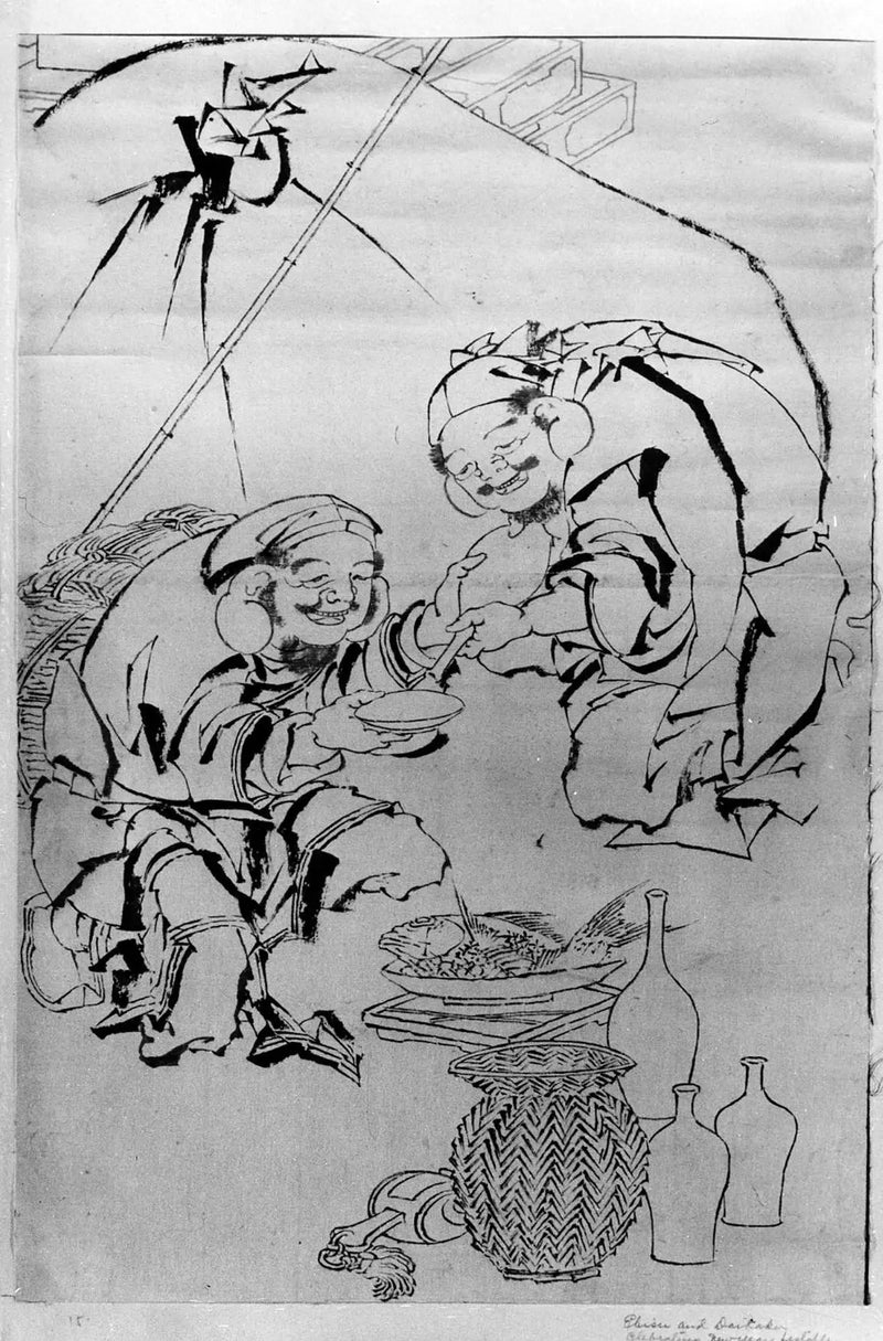Ebisu i Daikoku świętują festiwal Nowego Roku - Hokusai