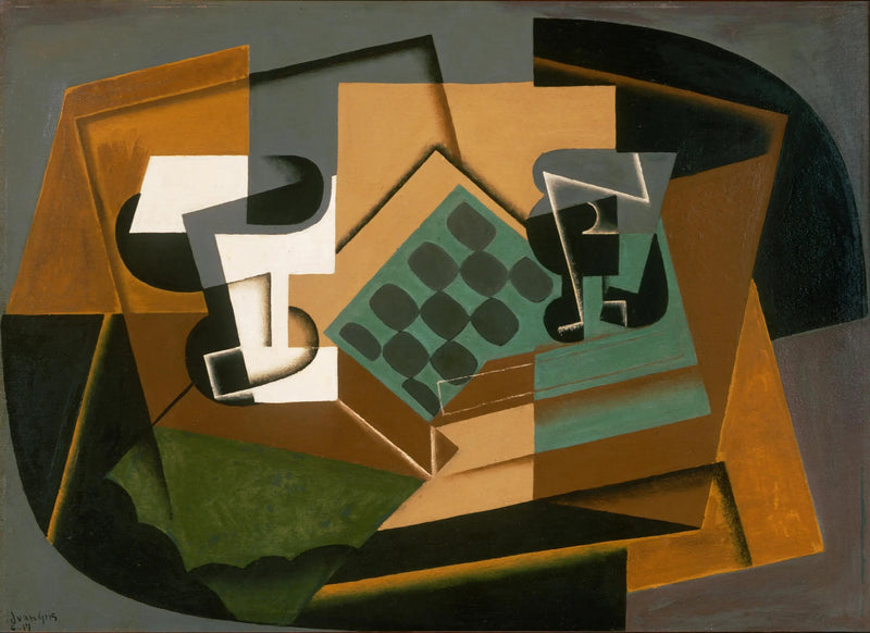Szachownica, szkło i talerz - Juan Gris