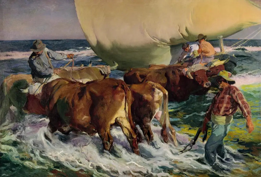 Échouage du bateau (lumière de l'après-midi) - Joaquín Sorolla image 1 reproduction d’œuvre d’art à l’huile