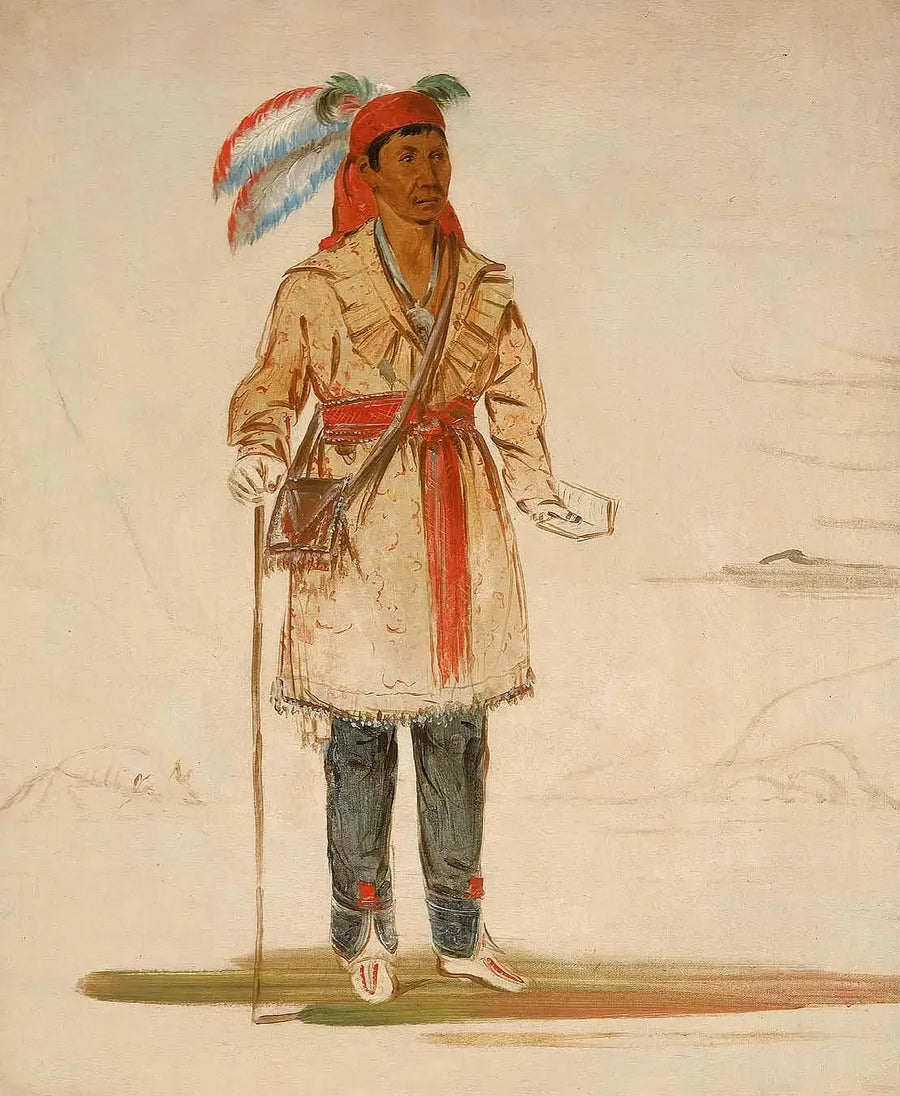 Ee-tów-o-kaum, z obu stron rzeki, przywódca plemienia - George Catlin