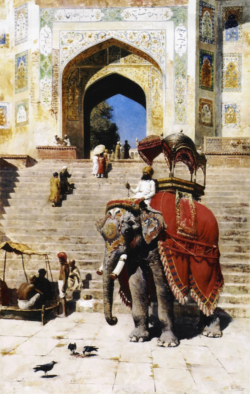 Królewsza słoń na wejściu do meczetu Jami, Mathura - Edwin Lord Weeks