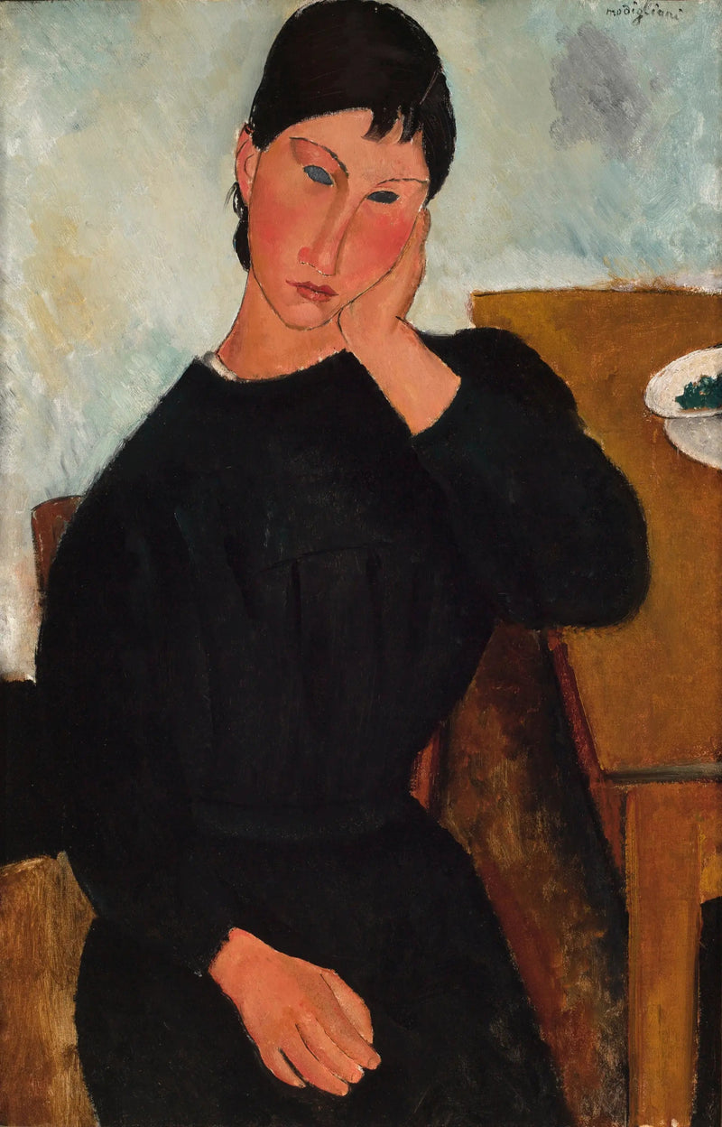 Elwira siedząca, opierająca się na stole - Amedeo Modigliani