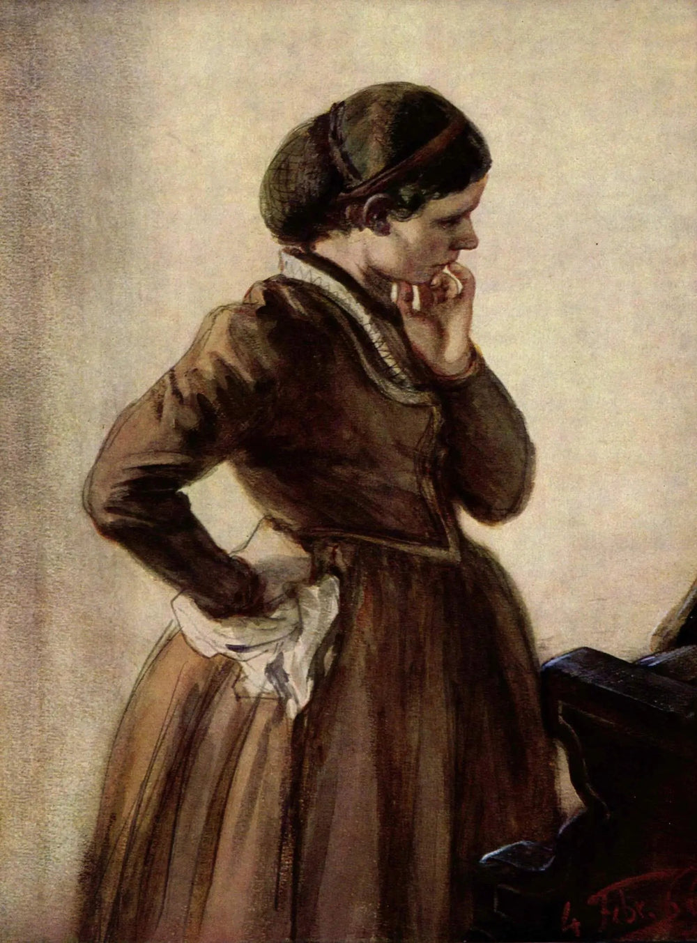 Emilie Menzel am Klavier stehend - Adolph von Menzel image 1 reproduction réalisée par Alpha Reproduction