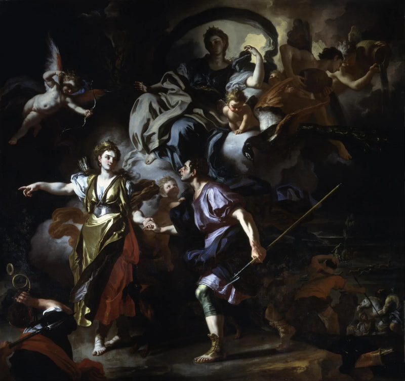 Eneasz i Dydona kierują się w stronę jaskini. - Francesco Solimena