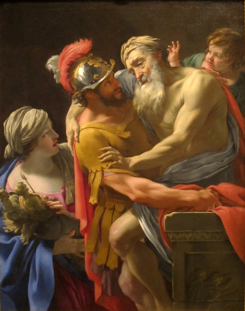 Eneasz i Priam uciekający z Troi - Simon Vouet