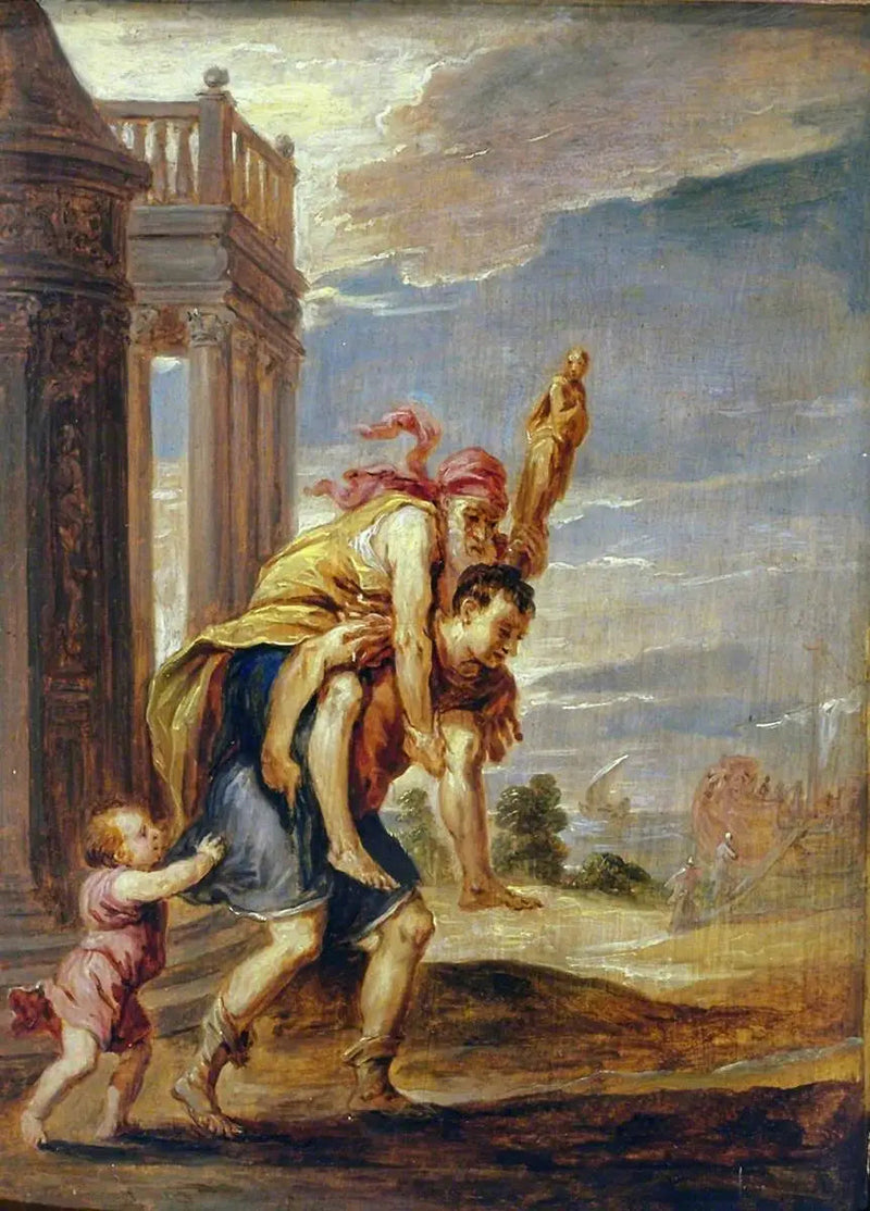 Eneasz uciekający z Troi (według Andre Schiavone) - David Teniers Młodszy