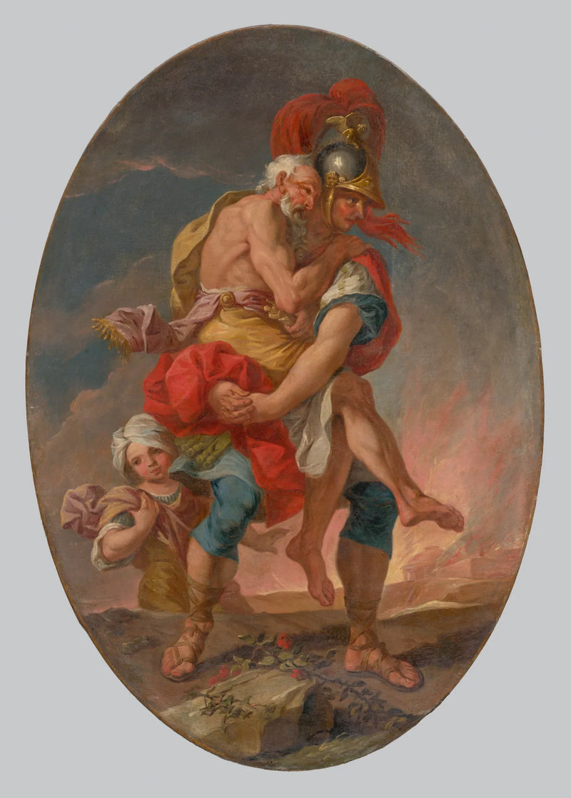 Énée sauve Anchise de Troie en flammes - Johann Heinrich Schönfeld