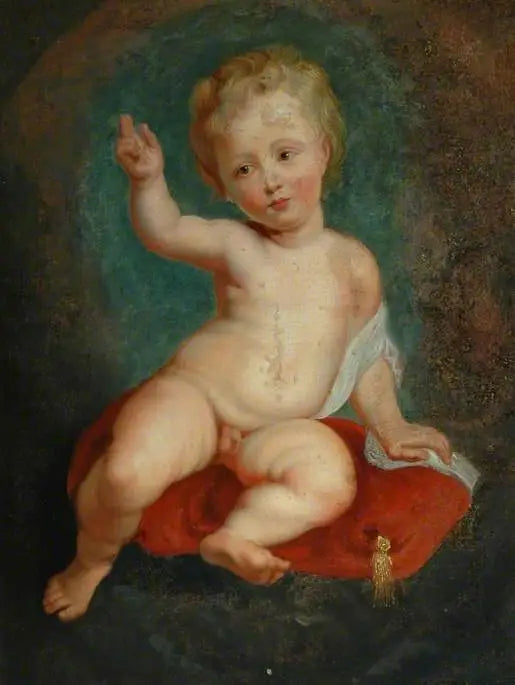 Dziecko siedzące na czerwonej poduszce - Peter Paul Rubens
