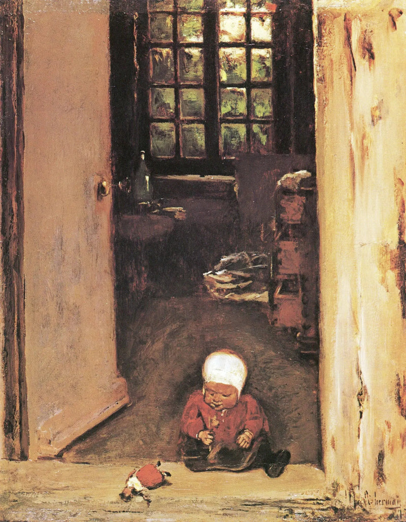 Dziecko bawiące się w ościeżnicy drzwi - Max Liebermann
