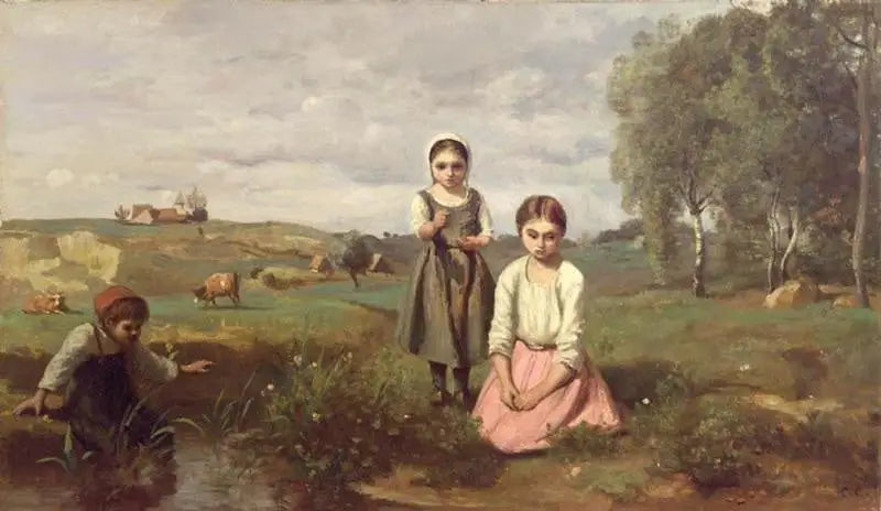 Dzieci nad strumieniem na wsi w Lormes - Jean-Baptiste Camille Corot