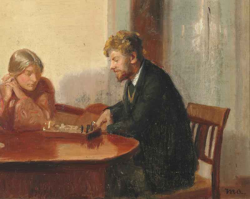 Engel Saxild et Henry Madsen jouent aux échecs dans la maison d'Ancher. - Michael Peter Ancher