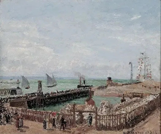 Wejście do portu w Hawrze i zachodni falochron, słońce, poranek - Camille Pissarro