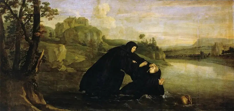 Episody z życia świętego Benedykta: Placide wyciągnięty z wody przez brata Maur - Philippe de Champaigne