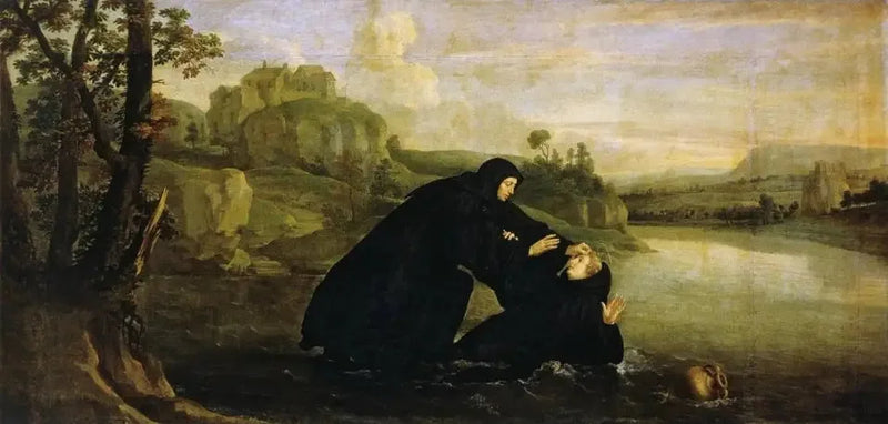 Episody z życia świętego Benedykta: Placide wyciągnięty z wody przez brata Maur - Philippe de Champaigne
