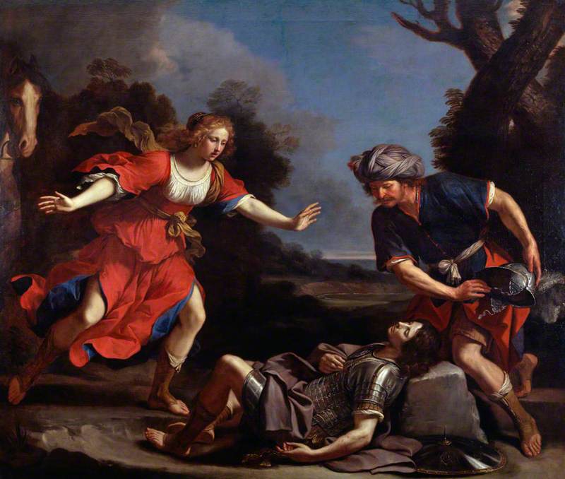 Erminia znajduje rannego Tancrède - Guercino