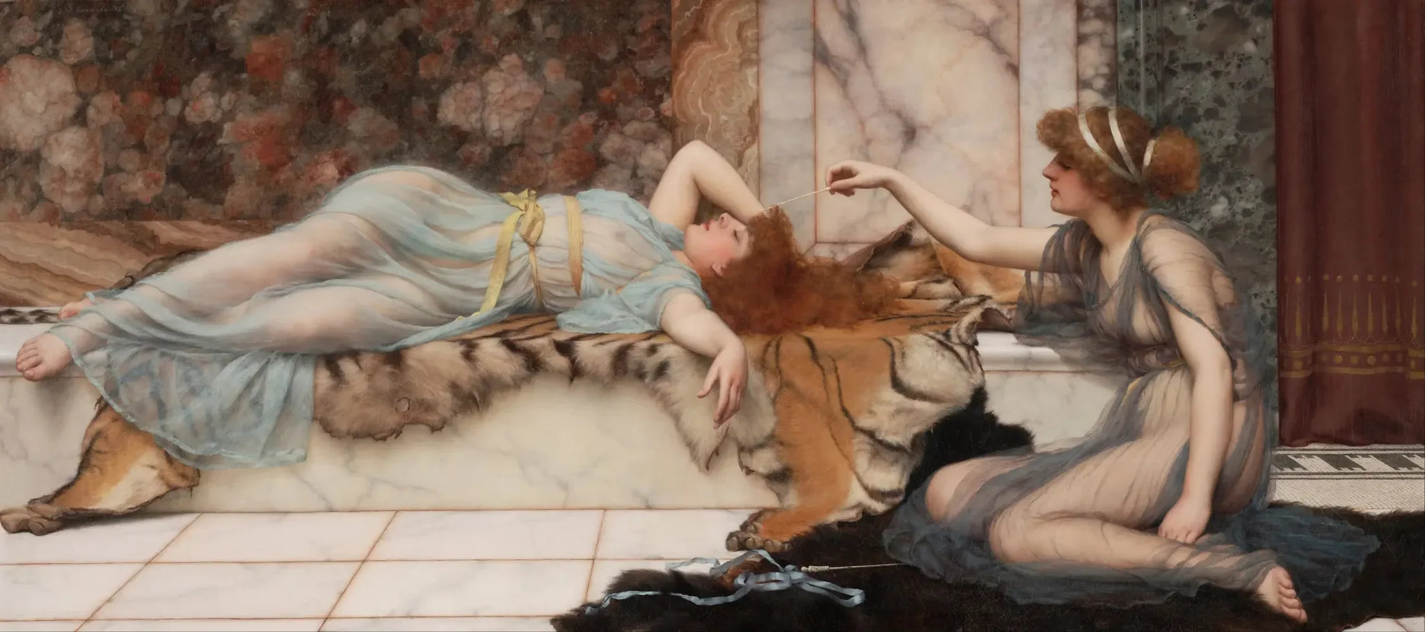 Espièglerie et Repos - John William Godward image 1 reproduction de peinture à l’huile