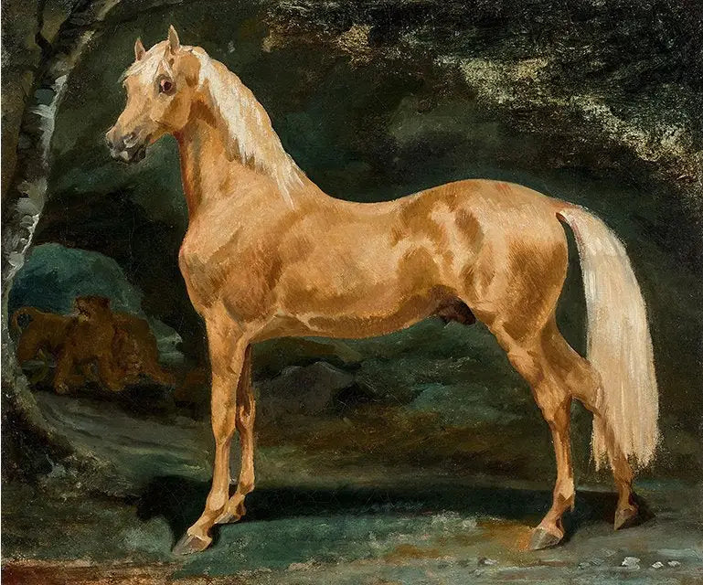 Arabskie palomino przerażone przez dwa dzikie zwierzęta - Théodore Géricault
