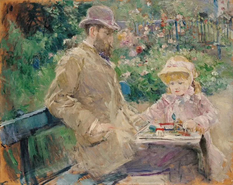 Eugène Manet i jego córka w ogrodzie w Bougival - Berthe Morisot