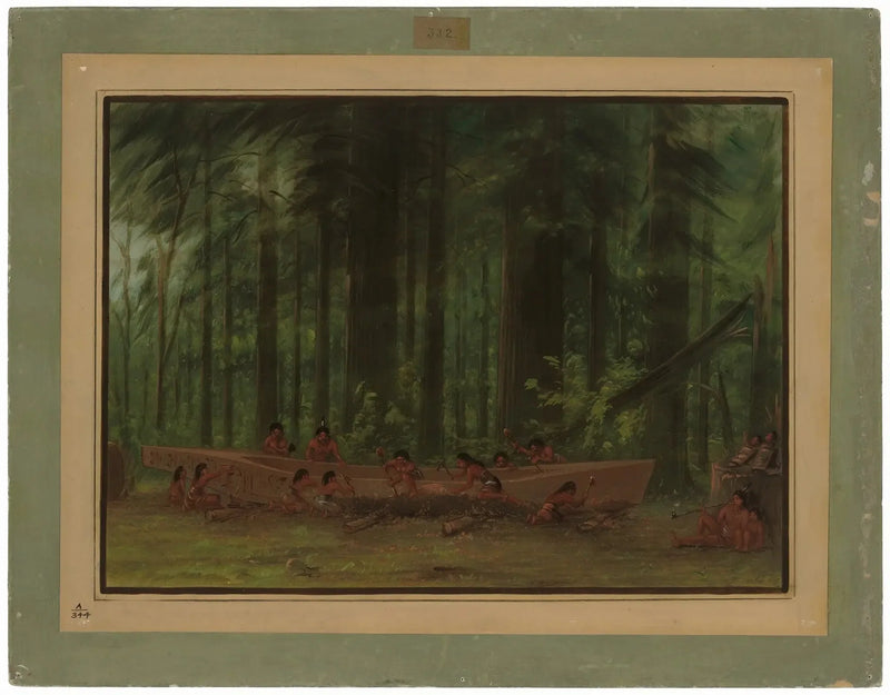Wykopanie łodzi - Indianie Nayas - George Catlin