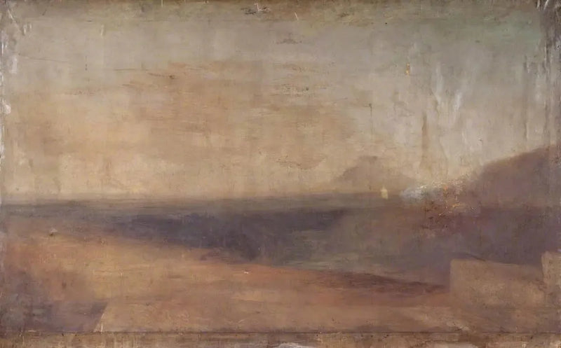 Rozległy krajobraz z rzeką lub ujściem i odległą górą - J. M. W. Turner