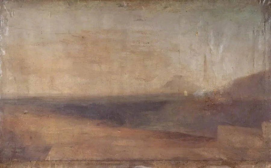 Rozległy krajobraz z rzeką lub ujściem i odległą górą - J. M. W. Turner