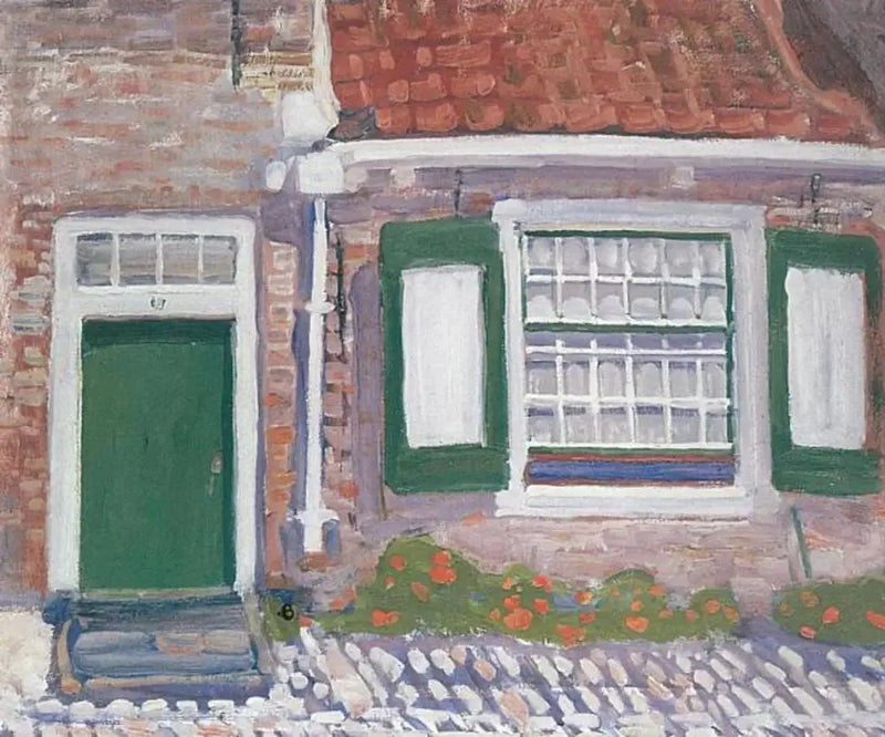 Elewacja domu z oknami ozdobionymi zielenią - Piet Mondrian
