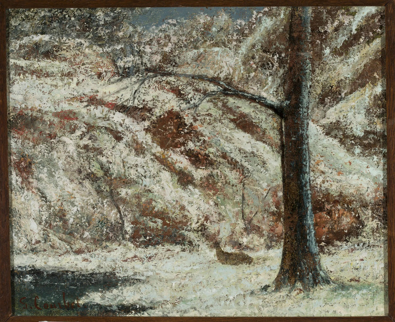 Jeleń w śniegu w lesie - Gustave Courbet