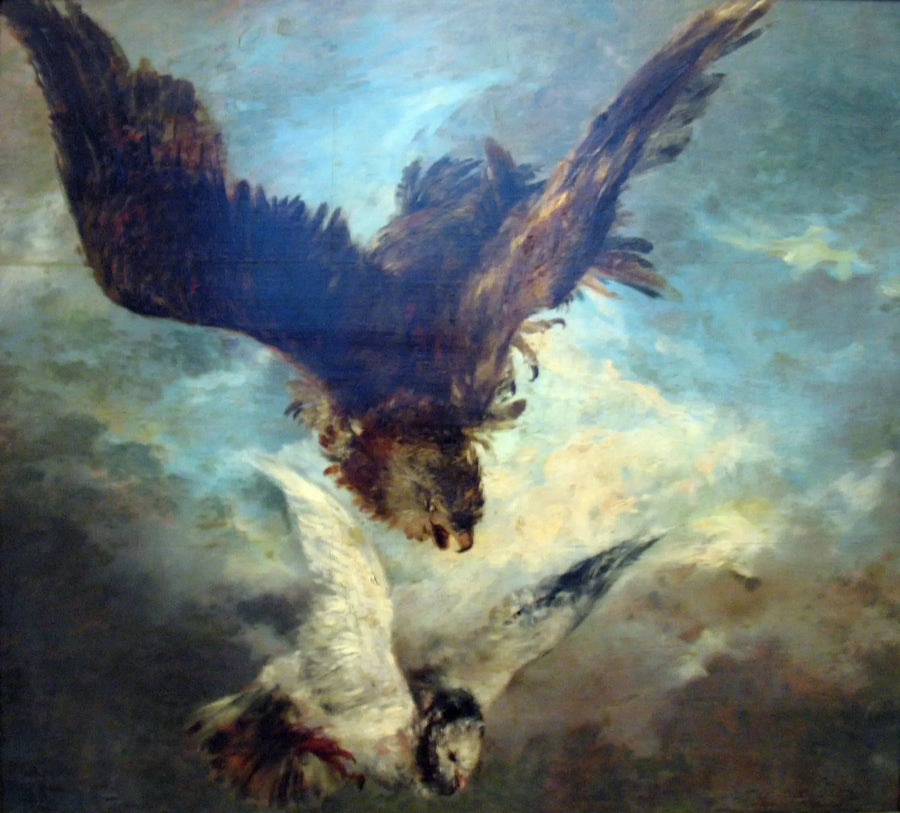 Sokół atakujący gołębia - Adolph von Menzel