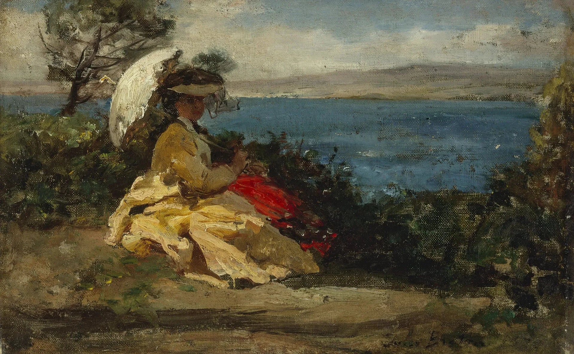 Femme à l'ombrelle, baie de Douarnenez - Jules Breton image 1 tableau peint à l’huile sur toile