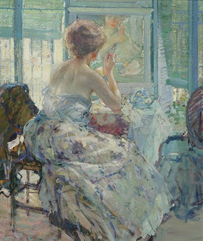 Kobieta u swojej fryzjerki z kolczykami - Richard Edward Miller