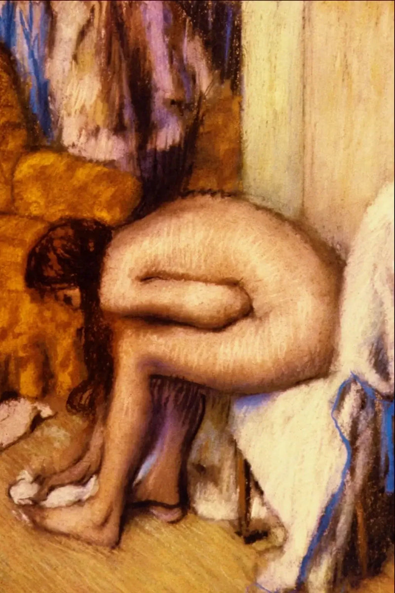 Kobieta przy toaletce wycierająca lewą stopę - Edgar Degas
