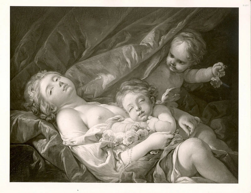 kobieta leżąca z puttami - François Boucher