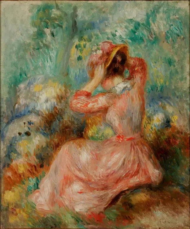 Kobieta układająca swój kapelusz - Pierre-Auguste Renoir