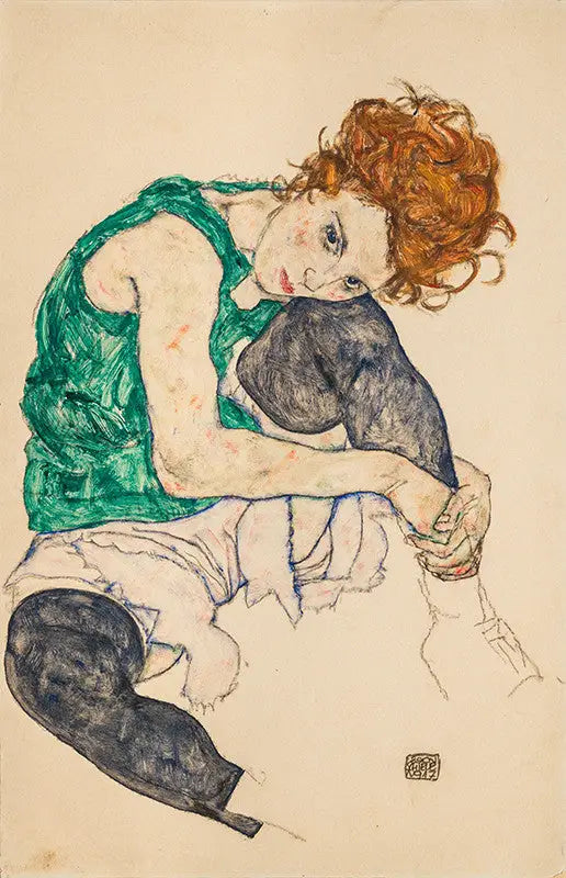 Kobieta siedząca z zgiętą nogą - Egon Schiele