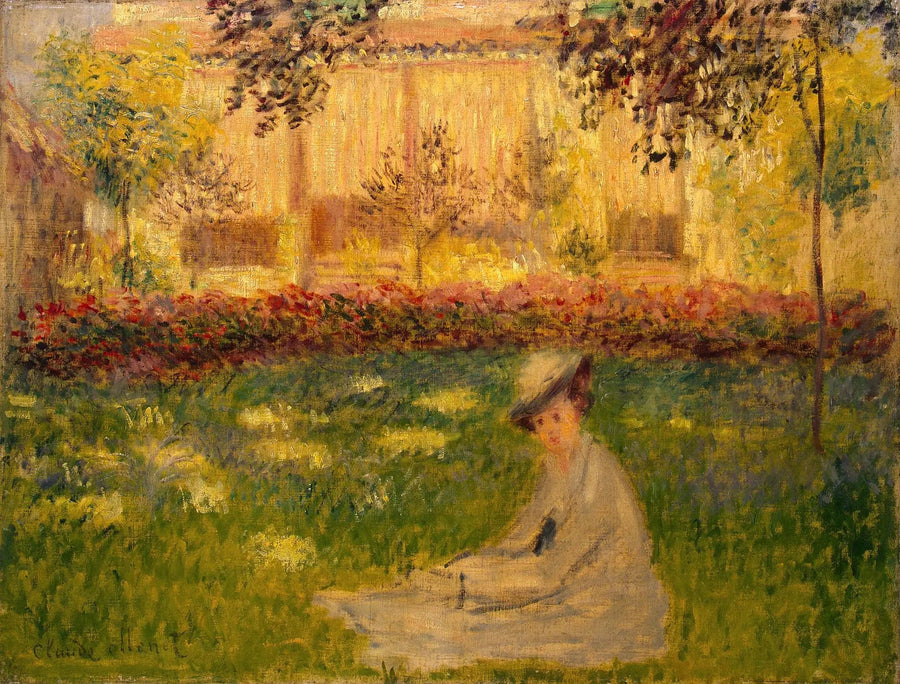 Kobieta siedząca w ogrodzie - Claude Monet