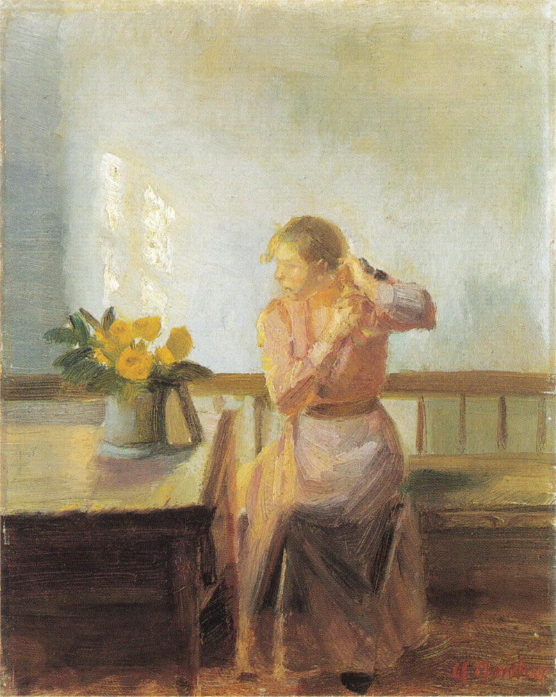 Siedząca kobieta, pleciona włosy - Anna Ancher